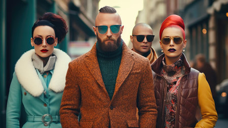 Group of fashion models and stylist on the streetの素材