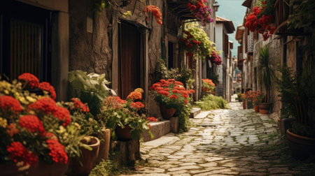 A narrow street in the old townの素材
