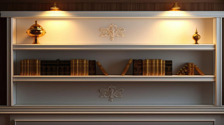 Bookcase with books and lightsの素材