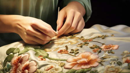 Married woman is engaged in embroideryの素材