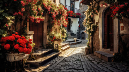 A narrow street in the old townの素材
