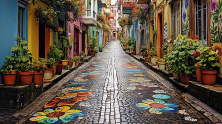 A narrow street in the old townの素材