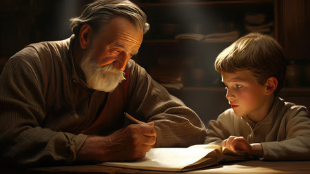 An adult gives a lesson to a childの素材