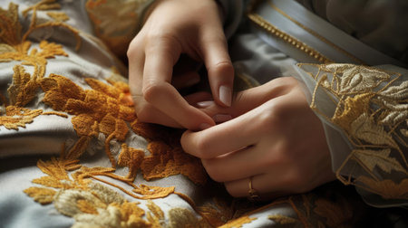 Married woman is engaged in embroideryの素材