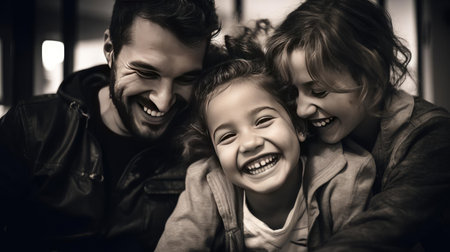 Happy family with adopted childの素材