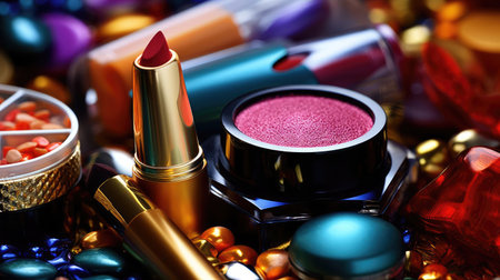 Lots of cosmetics on the tableの素材