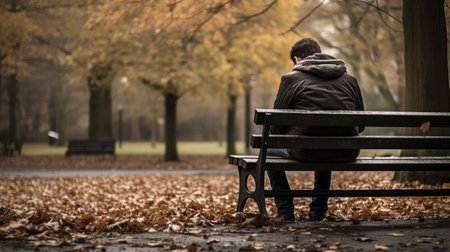 Lonely man sitting on benchの素材