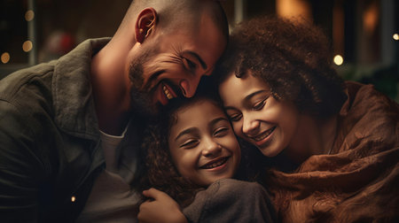 Happy family with adopted childの素材