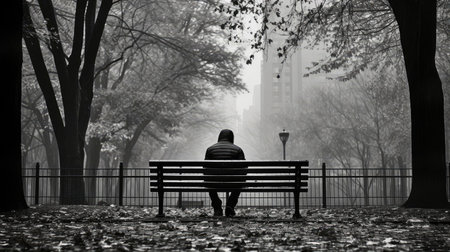 Lonely man sitting on benchの素材