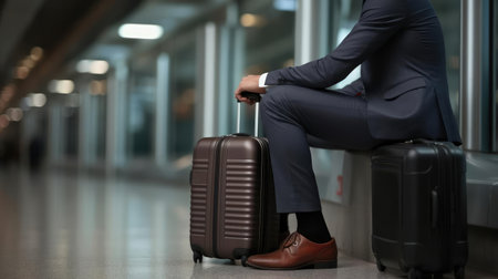 Businessman near suitcases at airportの素材