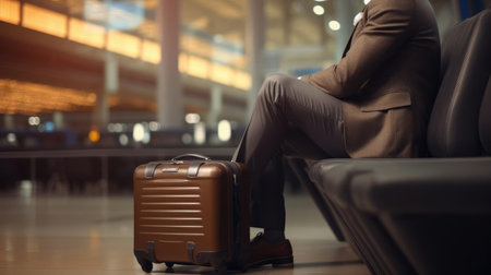 Businessman near suitcases at airportの素材