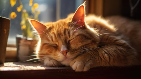 The cat sleeps under the suns raysの素材