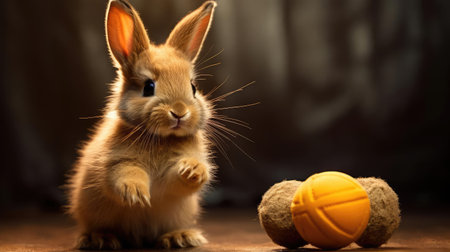 Curious rabbit playing with toysの素材