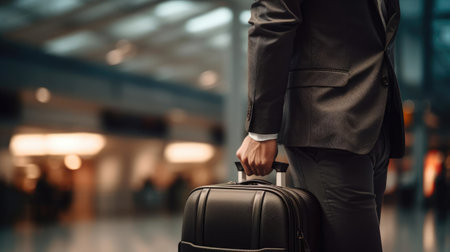 Businessman near suitcases at airportの素材