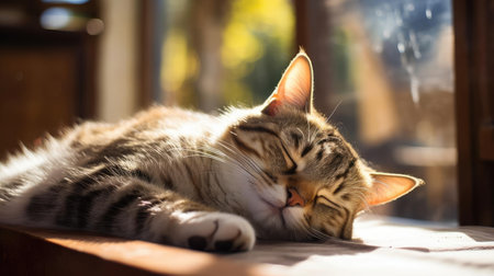 The cat sleeps under the suns raysの素材