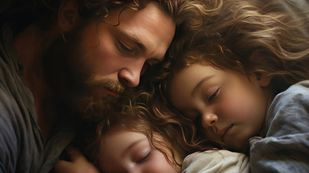 Parent hugging childrenの素材