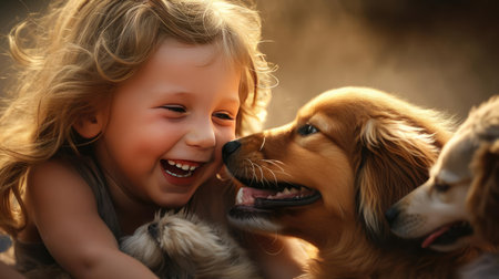 Baby playing with a puppyの素材