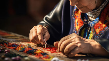 Woman engaged in embroideryの素材