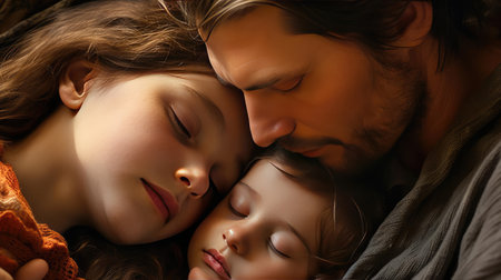 Parent hugging childrenの素材