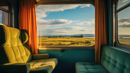 Interior of a seating train carriage for travelの素材