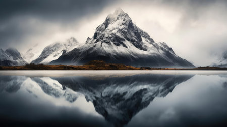 The mountain is reflected in the waterの素材