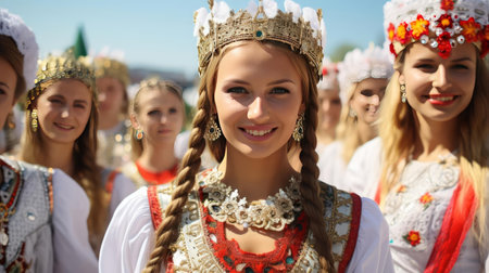 Parade in national costumes of the worldの素材