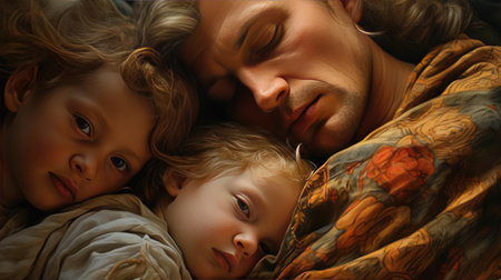 Parent hugging childrenの素材