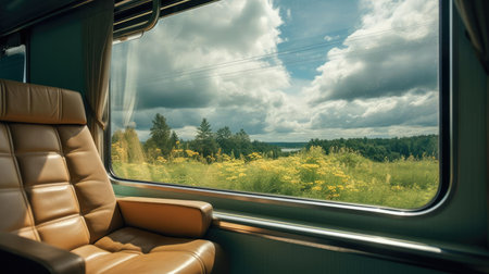 Interior of a seating train carriage for travelの素材