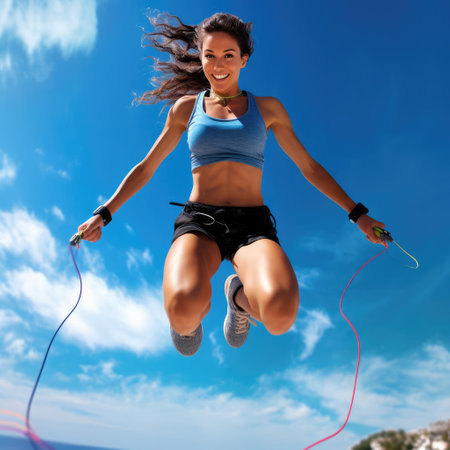 Young sporty girl doing sports outdoorsの素材