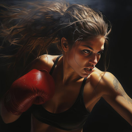 Young athletic girl in boxing glovesの素材