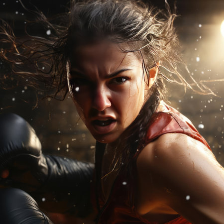 Young athletic girl in boxing glovesの素材