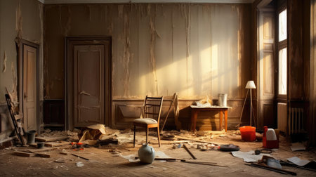 Room interior in need of renovationの素材