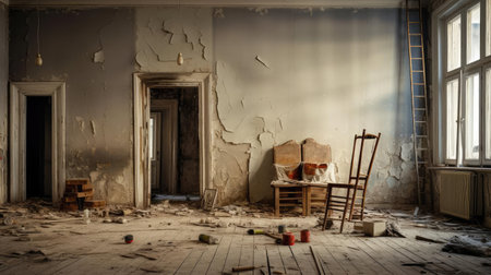 Room interior in need of renovationの素材