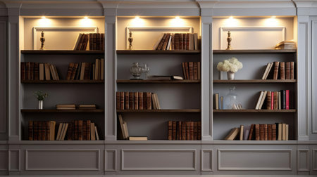 Bookcase with books and lightsの素材