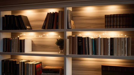 Bookcase with books and lightsの素材