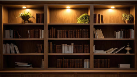 Bookcase with books and lightsの素材