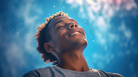 Man in ecstasy looking at the skyの素材