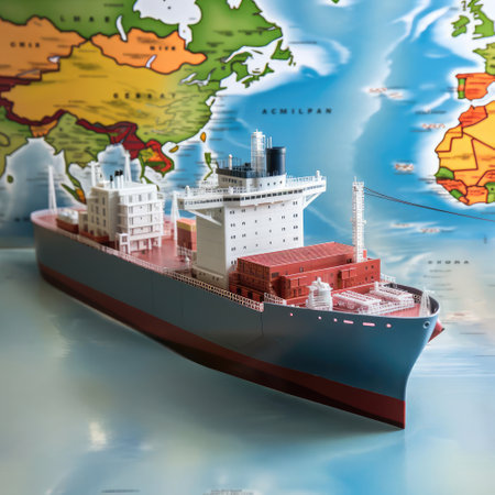 Container ship sails between continentsの素材