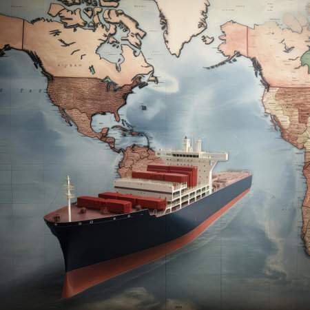 Container ship sails between continentsの素材