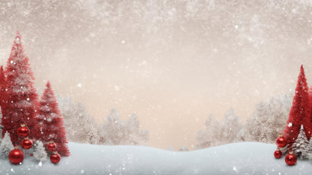 Christmas tree and gift boxes on the background of snow. Empty spaceの素材