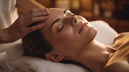 Beautiful young girl on facial massageの素材