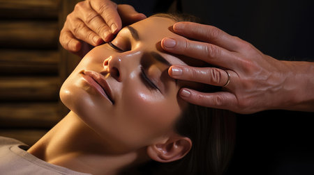 Beautiful young girl on facial massageの素材