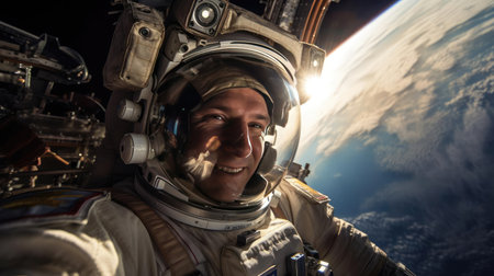 Cosmonaut in space suit in outer spaceの素材