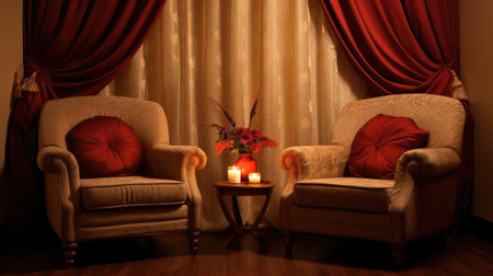 Interior with armchairs and candlesの素材