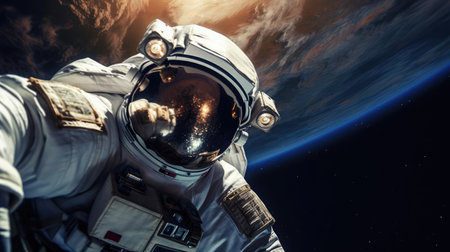 Cosmonaut in space suit in outer spaceの素材
