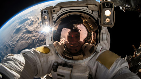 Cosmonaut in space suit in outer spaceの素材