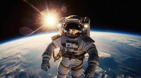 Cosmonaut in space suit in outer spaceの素材