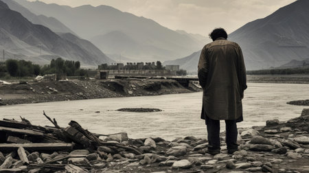Man with sadness looking into the distanceの素材