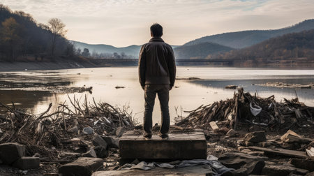 Man with sadness looking into the distanceの素材
