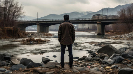 Man with sadness looking into the distanceの素材